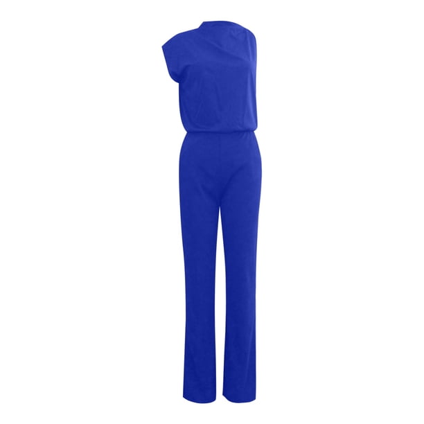Mono de mujer de color liso con pantalón recto - Poliéster y spandex, tirantes finos, pierna ancha, diseño holgado informal.