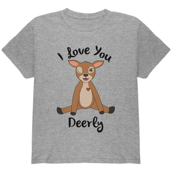 Deer I love You Deerly Dearly Funny Pun Youth T Shirt Heather YSM