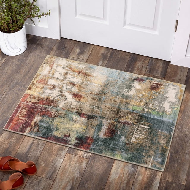 XUCP-2x3 Tapis d'Entrée Lavable, Petit Tapis de Porte Intérieur pour Entrée, Tapis de Salle de Bain Antidérapant Abstrait Tapis de Sol Rouge pour Porte d'Entrée Cuisine Chambre Animal de Compagnie RV (Rouge/multi, 2 x 3)