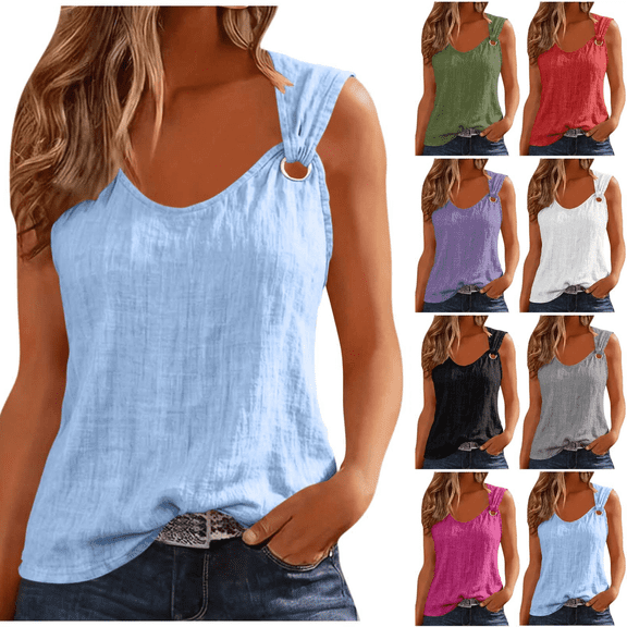 Inverlee Women's Solid U Neck Tank Tops Sleeveless Loose Fit Shirt Spring Summer Casual Tee
