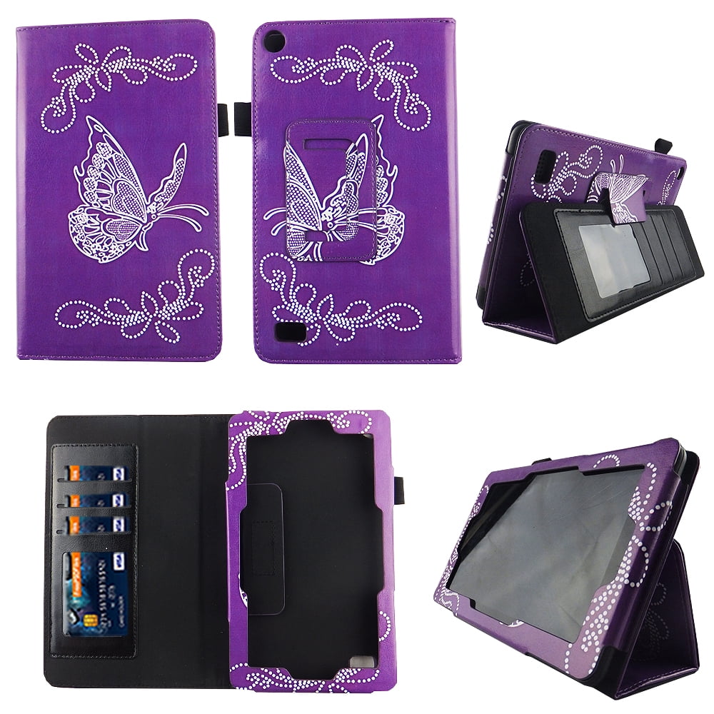 Butterfly Purple Folio Case Fire 7 inch Slim Fit Pu Leather Standing ...