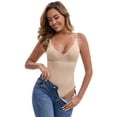 thumbnail image 4 of DARING DIVA Women's Shapewear Push Up V Neck Padded Tops Tummy Control Hi-Cut Bodysuits L Beige, 4 of 6