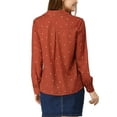 thumbnail image 6 of MODA NOVA Junior's Heart Polka Dots Button Notched Lapel V Neck Shirt  Brown Red M, 6 of 7