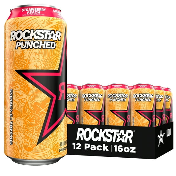 Rockstar Punched Strawberry Peach, 16 fl oz, 12 Pack Cans