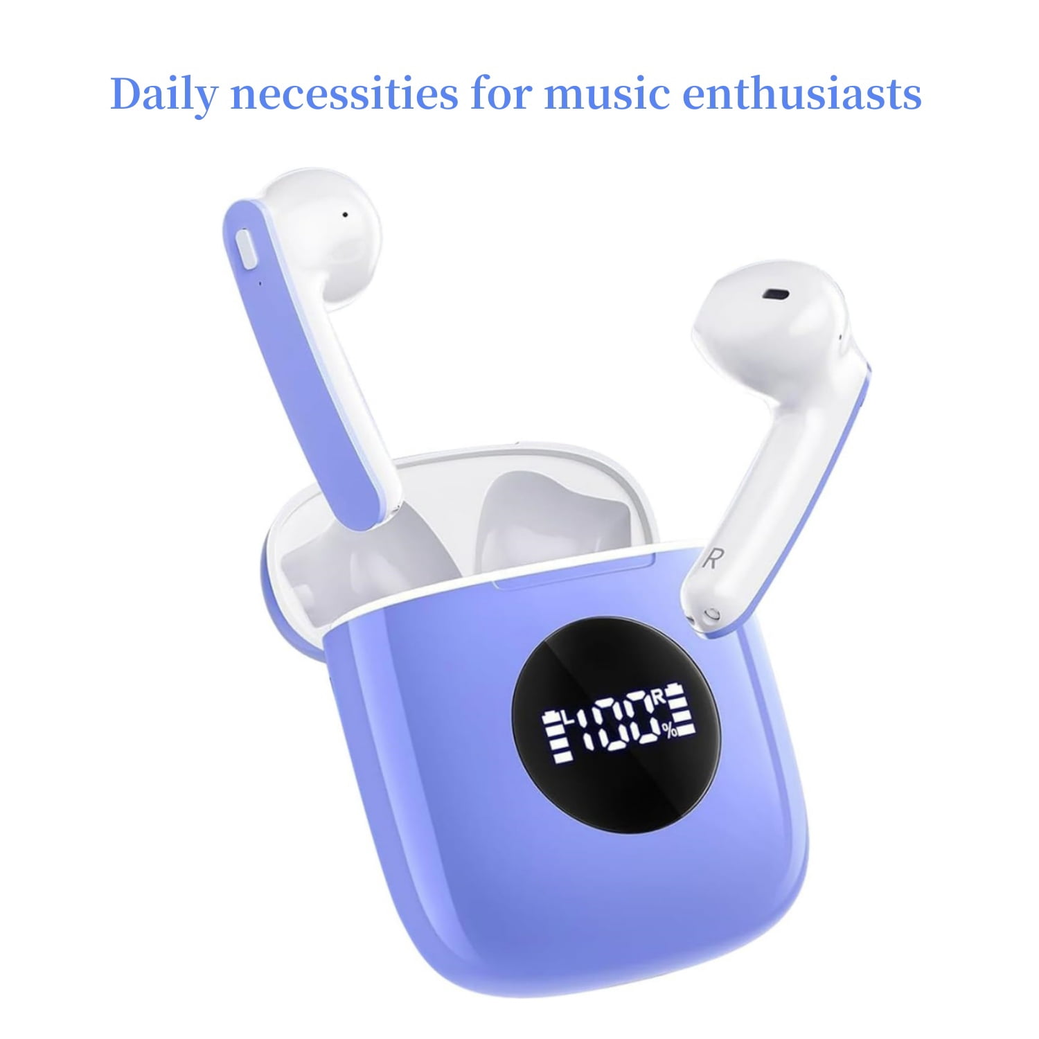 Atilioo Wireless Earbuds V5.3 Bluetooth Headphones with Deep Bass Stereo Power Display, 40H Playback with Charging Case, IP7 Waterproof in-Ear Earphones with Mic for TV Sport, Android iOS, Blue