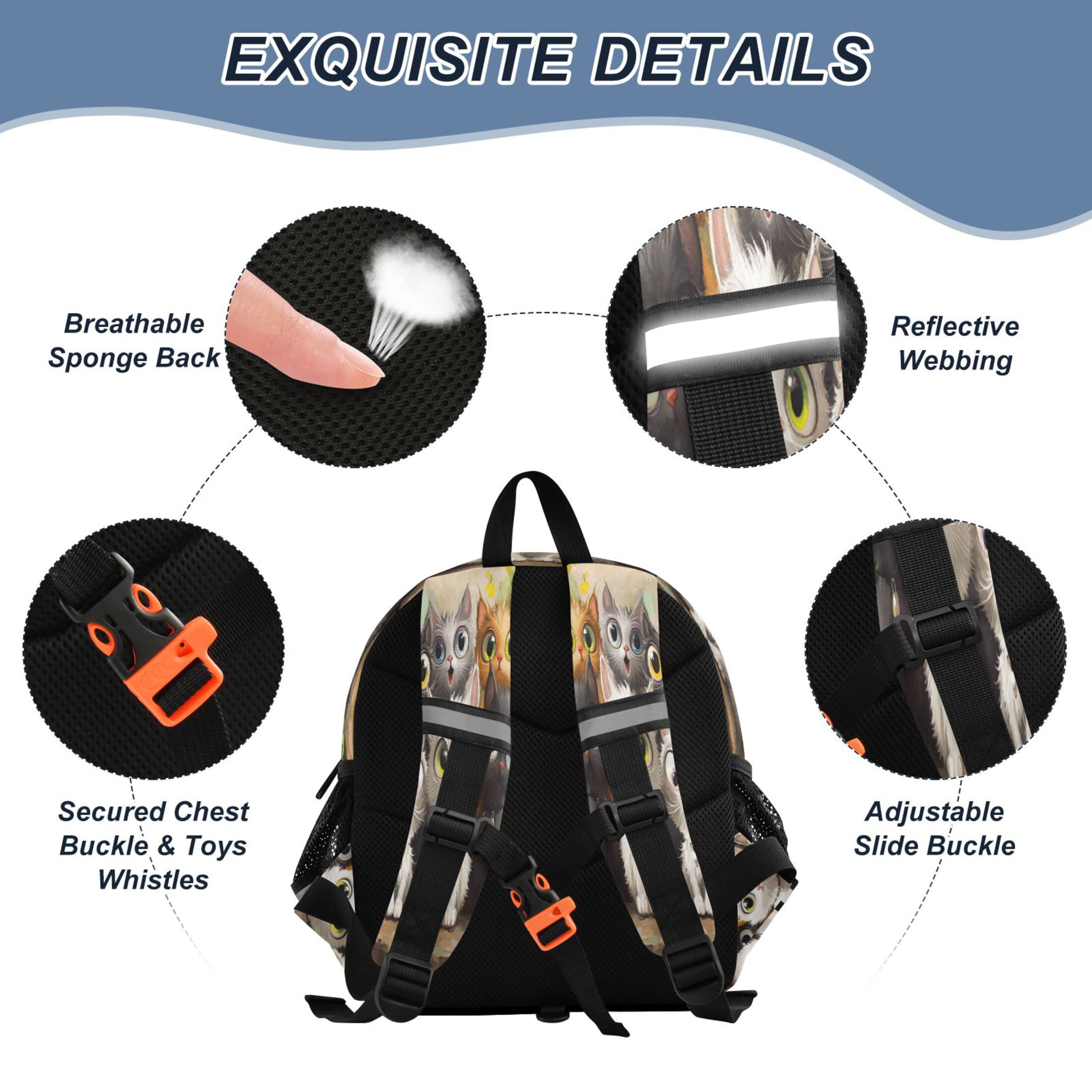 RMDQTR Adorable Ear-Print Backpack with Reflective Strip and Anti-Lost Leash Adjustable Shoulder Straps Mini Travel Backpack Cats with Big Eyes