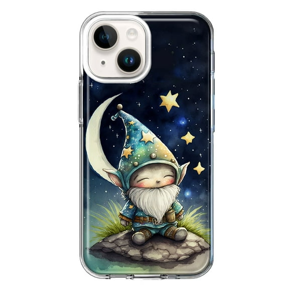 MUNDAZE Case for Apple iPhone 15 Hybrid Shockproof Slim Hard Soft TPU Shell Heavy Duty Protective Phone Cover - Stars Moon Starry Night Space Gnome
