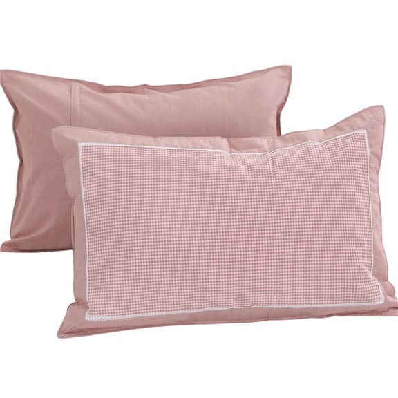 Premium Washed Cotton Pillowcases 2-Pack, Checkered Design with Zippered Closure & Breathable Linen Feel