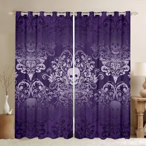Homewish Gothic Skeleton Blackout Curtains Set of 2 (52x84 Each),Victorian Flower Window Curtains,Ppurple White Curtains and Drapes For Girls Boys,,Lightweight Room Decorative