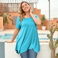 thumbnail image 5 of LARACE Tunique Grande Taille pour Femmes, Haut à Manches Courtes, Blouse, Haut, Col Ras du Cou, Coupe Ample, Chandail, Bleu Lac 2X, 5 of 5