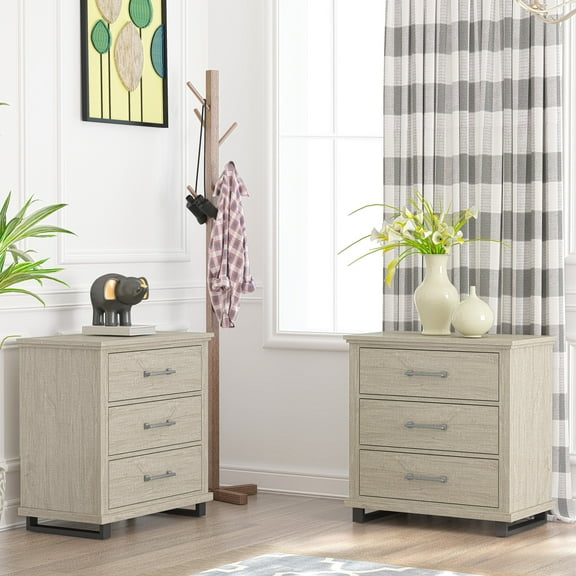 FESTIVO 3-Drawer Nightstand with Elevated Metal Legs, Set of 2 Beige