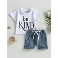 thumbnail image 2 of Bagilaanoe 2pcs Toddler Baby Boy Short Pants Set Short Sleeve Letter Print T Shirt Tops + Shorts 6M 12M 18M 24M 3T Kids Casual Summer Outfits, 2 of 9