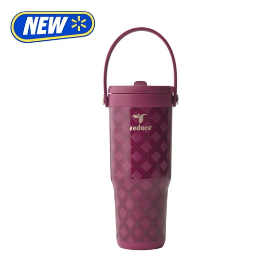 Reduce 24oz Chiller Go Travel Tumbler with Bucket Handle, Lid & Flip Up Straw, Insulated Stainless Steel, Cherry Geo