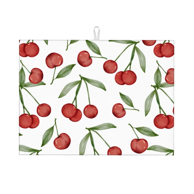 YFYANG Absorbent and Non-Slip Dish Drying Mat for Kitchen, Watercolor Cherry Graffiti Microfiber Large Drying Pad, 18 x 24 in