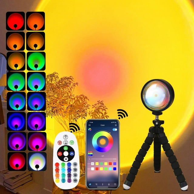 Sunset Lamp Projector Led Lights with APP Remote Colors Night Light Rotation Rainbow Lights Sunset Light Projection Lamp for Aesthetic Room Decor and Bedroom Decor Gifts for Wom