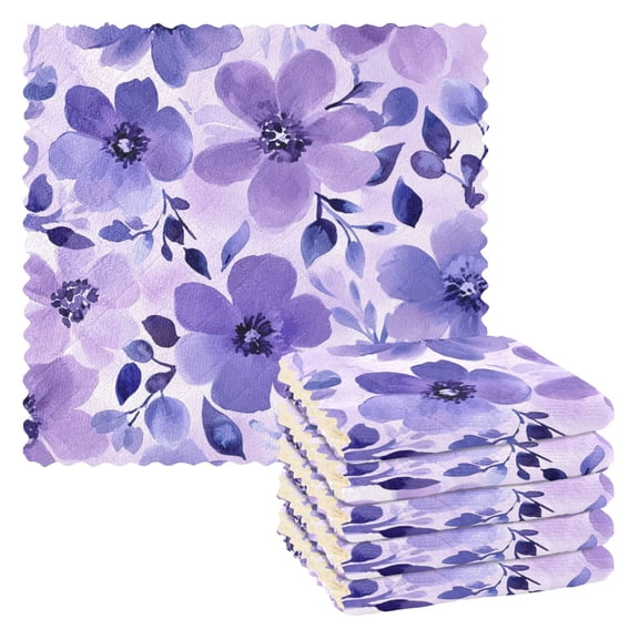 6 Pieces of Kitchen Towels 11x11Inch Kitchen Dish Cloths Kitchen Dish Towels Reuseable Cleaning Cloths Vibrant Purple Flowers