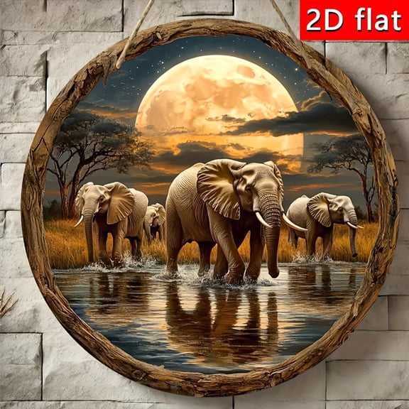 HELLOYOUNG 2D Flat Bohemian Elephant Wall Art - 2D Elephant Print with African Savanna Sunset Scene | Electricity-Free, Perfect for Home,