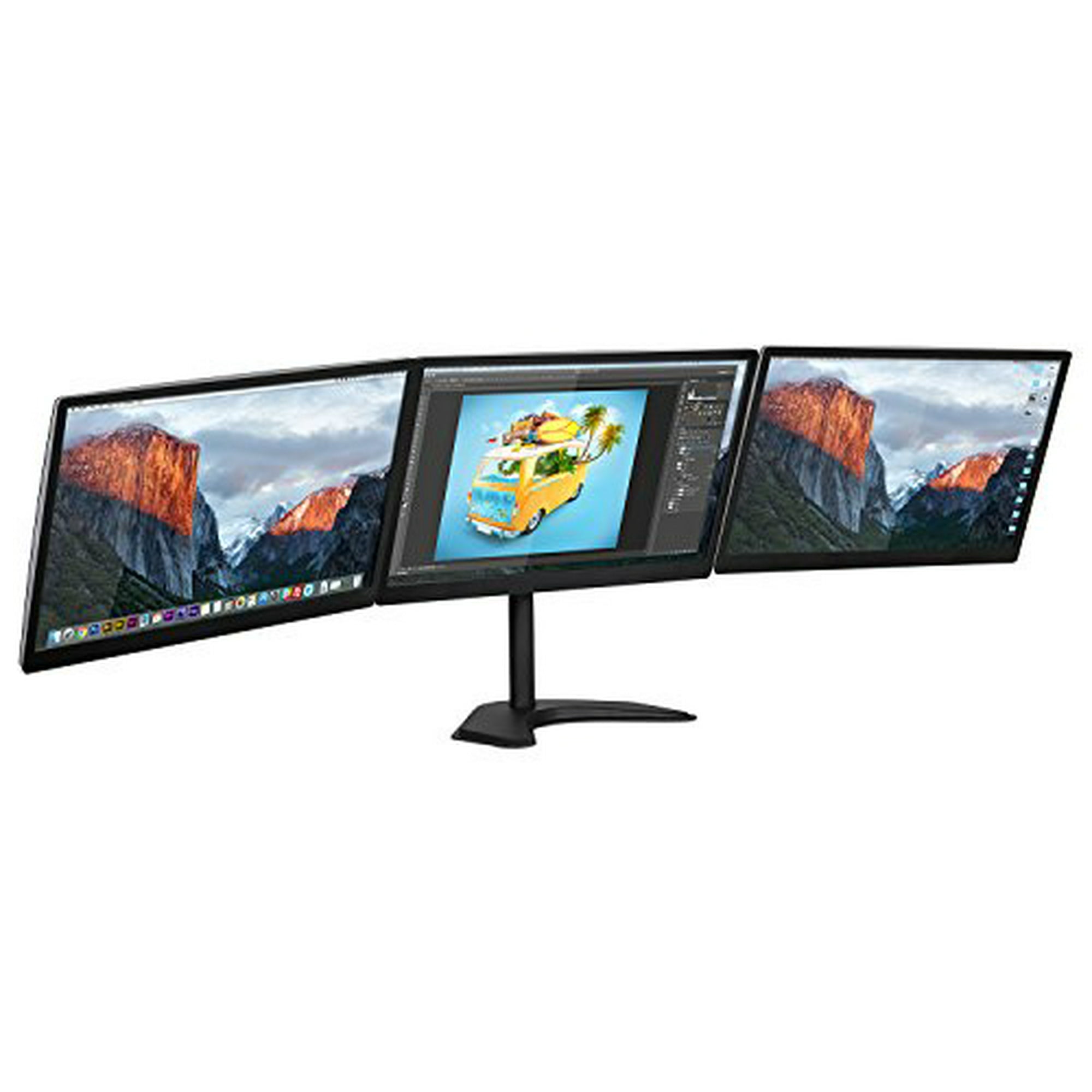 Mount It Triple Monitor Stand Freestanding L Computer Screen Desk For 19 20 22 23 24 Inch Monitors Vesa 75 And 100 Compatible Fl Motion 66