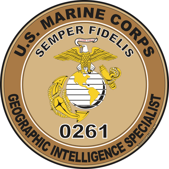 U.S.M.C. MOS 0261 Geographic Intelligence Specialist Decal 3.8" - Desert Tan