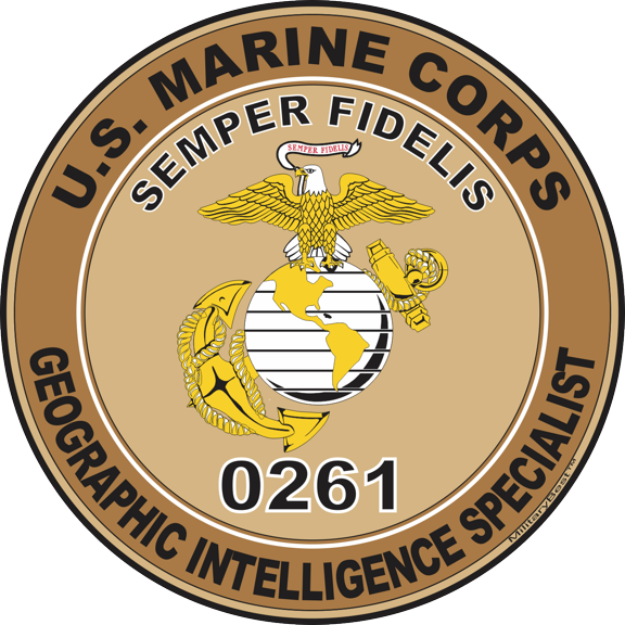 U.S.M.C. MOS 0261 Geographic Intelligence Specialist Decal 3.8" - Desert Tan