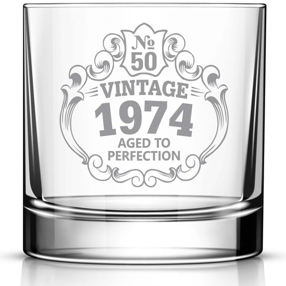 50th Birthday Engraved Whiskey Glass, Custom Engraved Rocks Glass, Vintage 1974 Aged to Perfection 11oz Old Fashioned Cocktail Glass