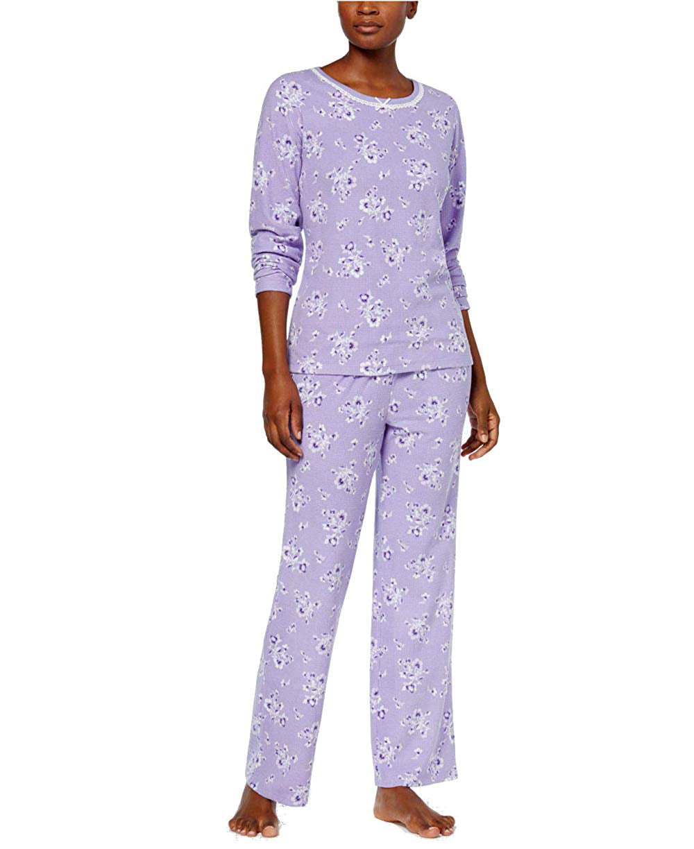 2XL Charter Club Thermal Soft Fleece Printed Pajama Set  Ivory Rose Floral  XL