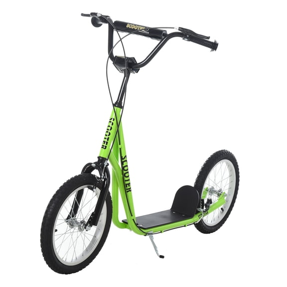Aosom Youth Scooter Kick Scooter for 5 with Adjustable Handlebar 16" Front and Rear Dual Brakes Inflatable Wheels, Light Green