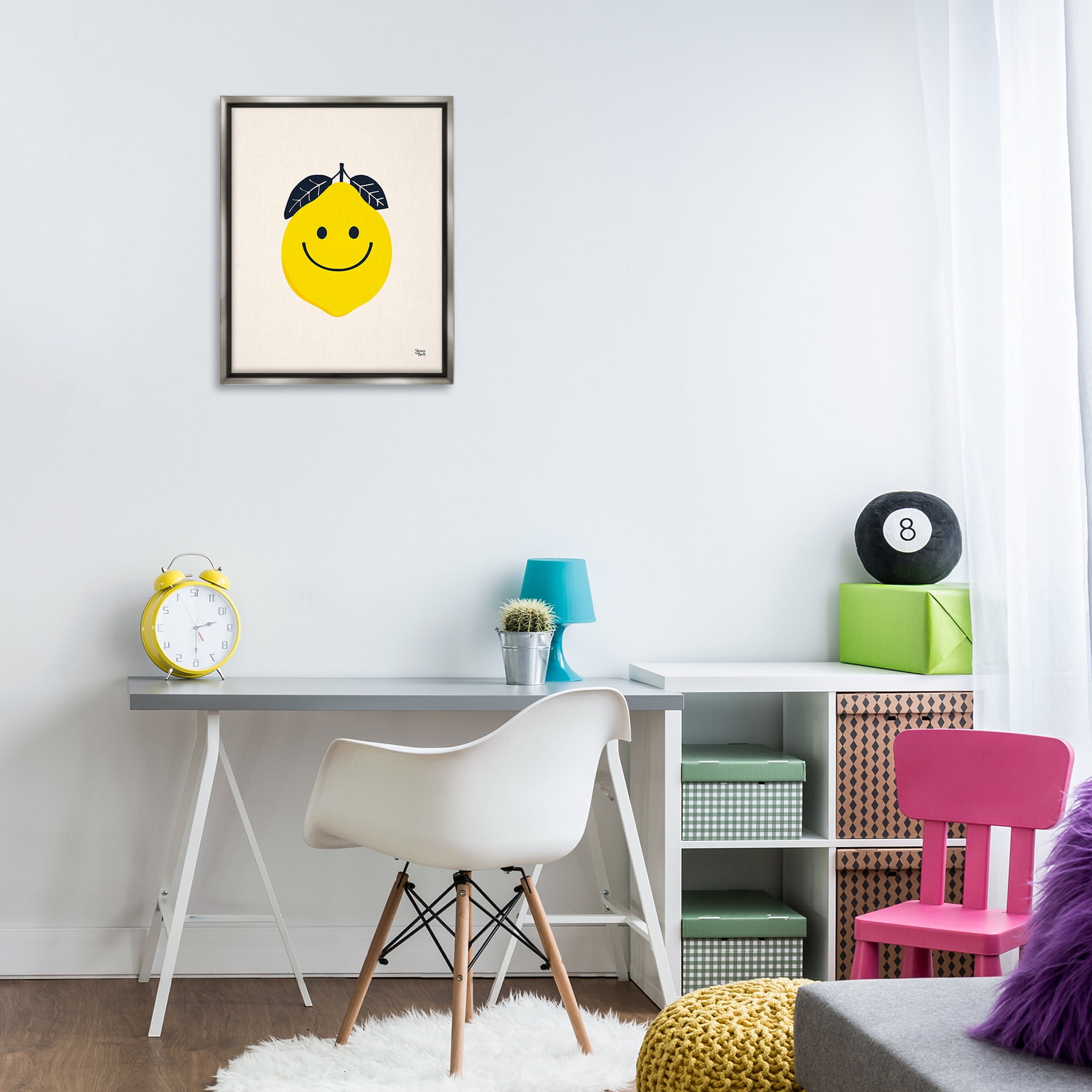 Stupell Industries Happy Lemon Smile Food & Beverage Painting Gray Floater Framed Canvas Art Print Wall Art, 17 x 21