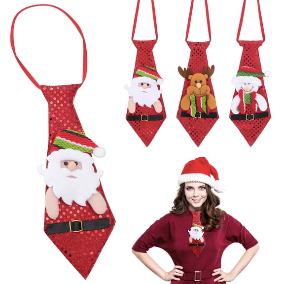 Tineasur 3Pcs Christmas Printed Neckties Soft Polyester Party Tie
