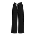 thumbnail image 7 of ZHYou No Boundarie Pants for Women Waffle Knit Drawstring High Waist Wide Leg Baggy Fit Casual Trousers with Pockets,Black,Size M, 7 of 7