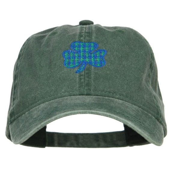 Plaid Shamrock Embroidered Washed Cap - Dk Green OSFM