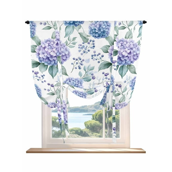 Blue Purple Spring Floral Tie Up Curtains for Windows 45 Inch Length Balloon Curtains Kitchen Adjustable Balloon Window Shade Summer Botanical Elegant Tie Up Valance Bathroom Curtain Window 34"x45"