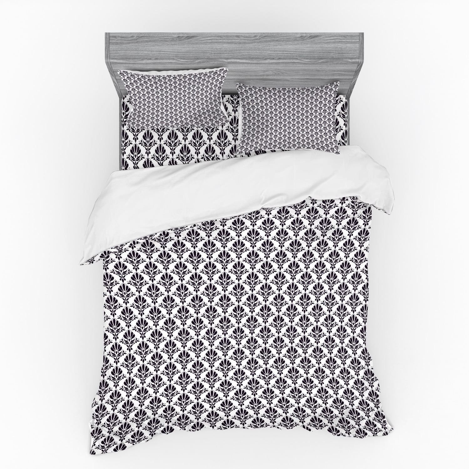 Antique Duvet Cover Set, Monochrome Repeating Nostalgic Victorian