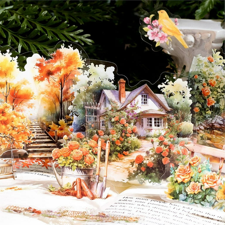 ZXMNBH PET Stickers For Scrapbooking Kit Blue Floral Aesthetic Paper Diary Planner