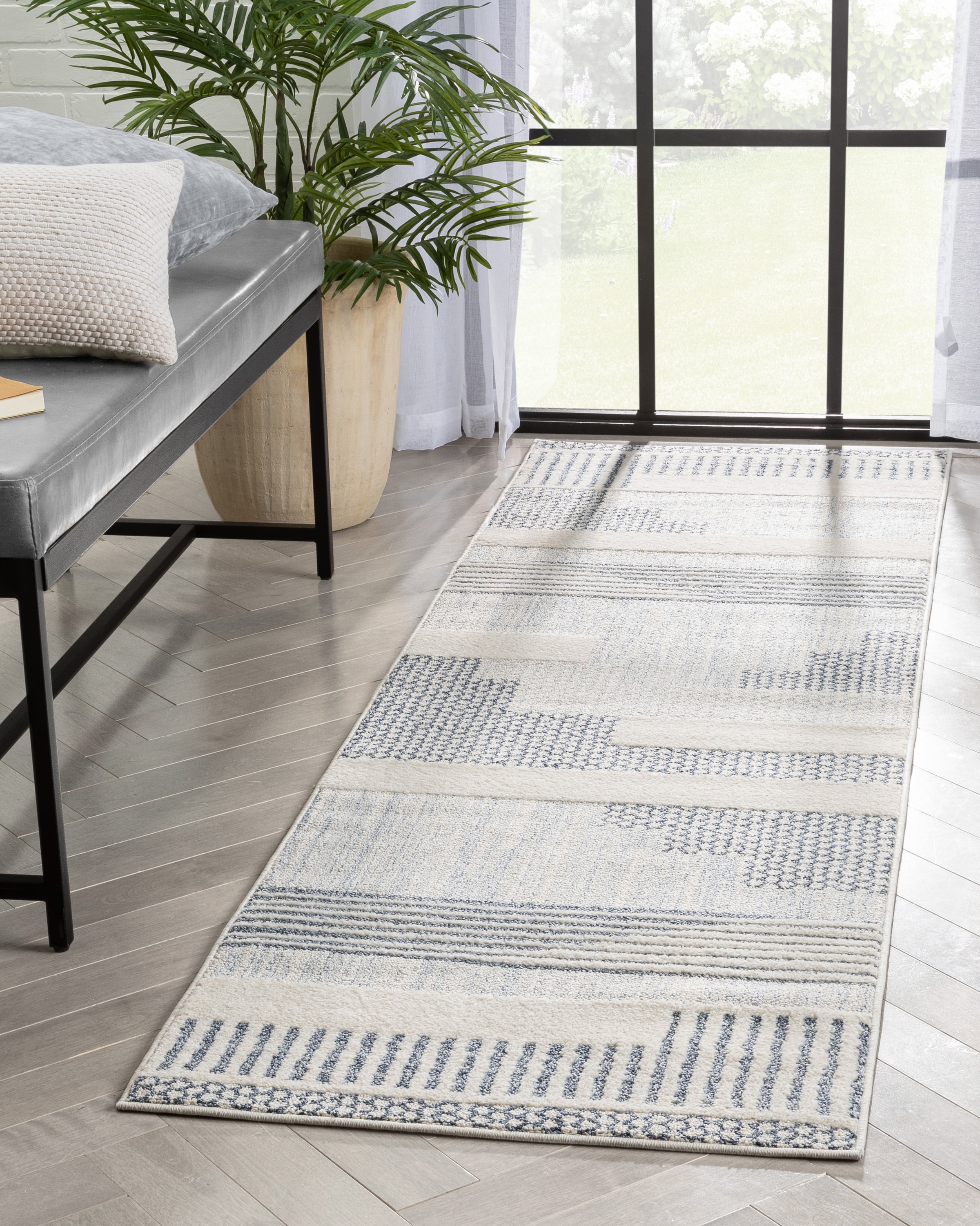 Well Woven Brer Light Blue Abstract Geometric Runner Rug (2'7" x 9'10