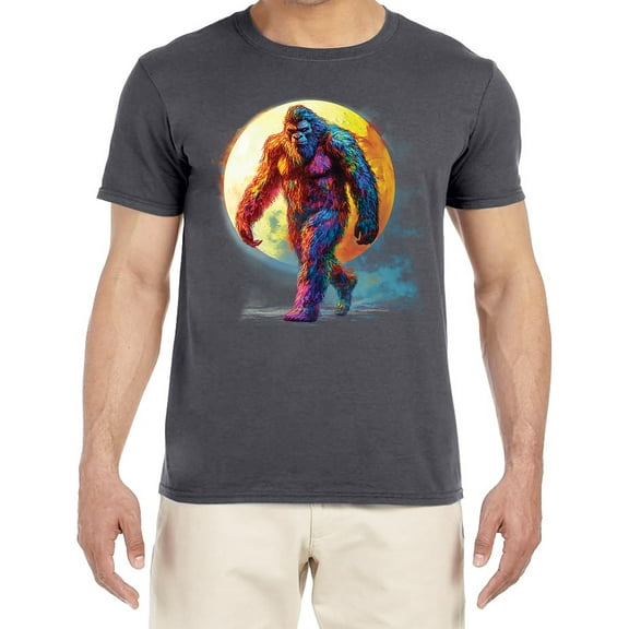 Bigfoot Moon Funny Sasquatch T-shirt Mens Graphic Tees Short Sleeve Gray