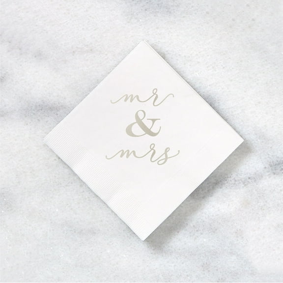 ForYourParty.com Classic Mr and Mrs Cocktail Napkins - White and Silver