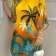 thumbnail image 1 of Vestido Estampado De Árboles De Coco, Vestido De Manga 3/4 Con Cuello Redondo De Vacaciones, Ropa De Mujer, 1 of 4