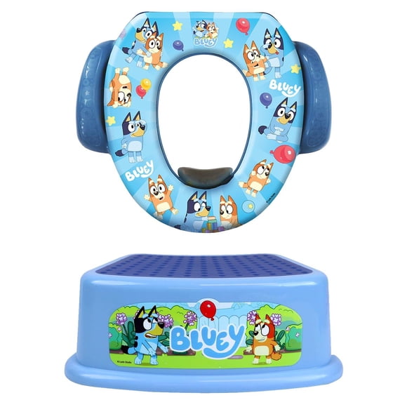 Juego de Entrenamiento para Orinal Bluey Azul con Asiento Suave y Taburete Antideslizante para Niños