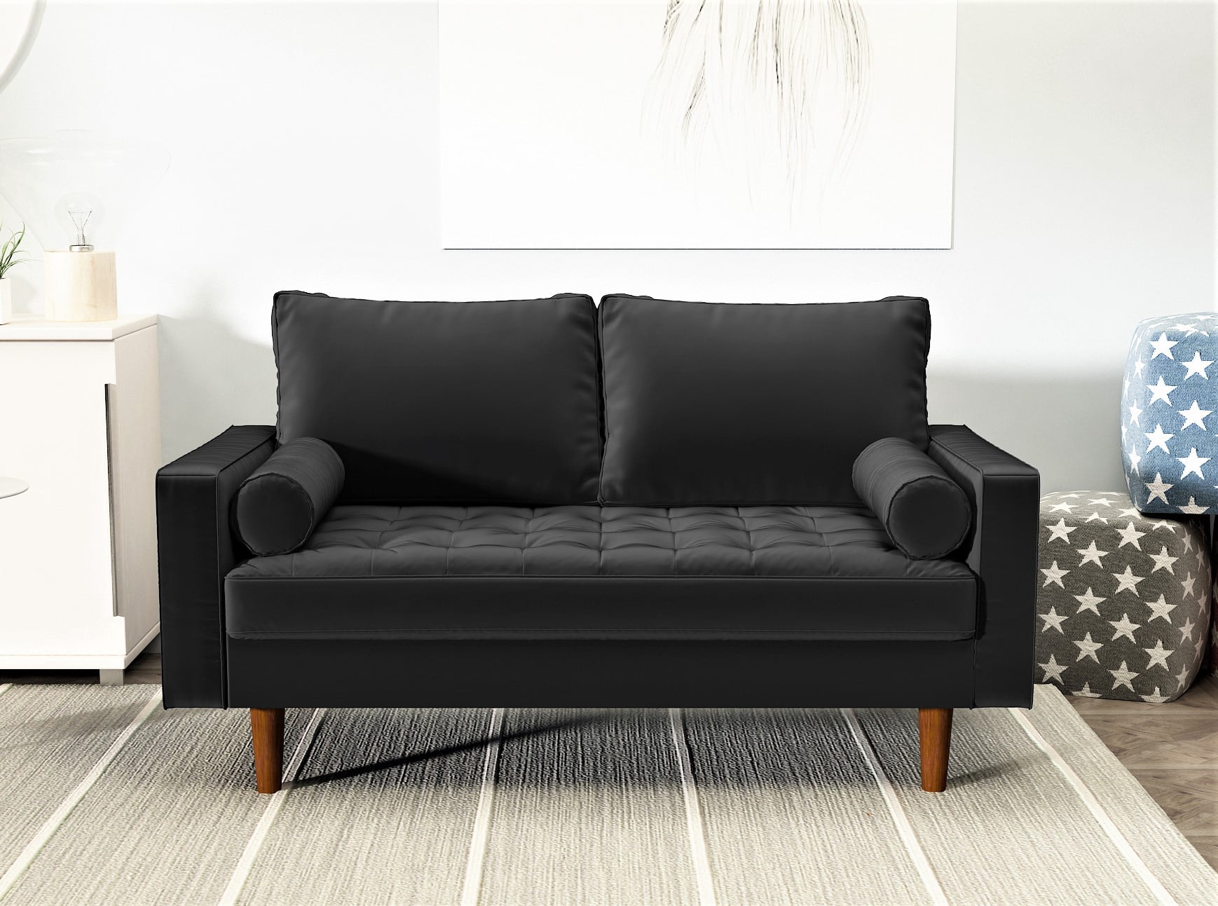 Uspridefurniture Helene 55.87'' Velvet Recessed Arm Loveseat - Black