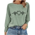 thumbnail image 2 of Women's Long Sleeved Electrocardiogram Printed Round Neck Top T-shirt, 2 of 5