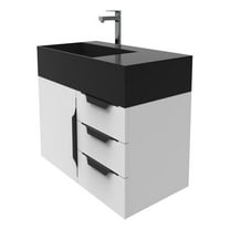 Castello USA Amazon 36" White Wood Floating Vanity with Black Top and Black Trim