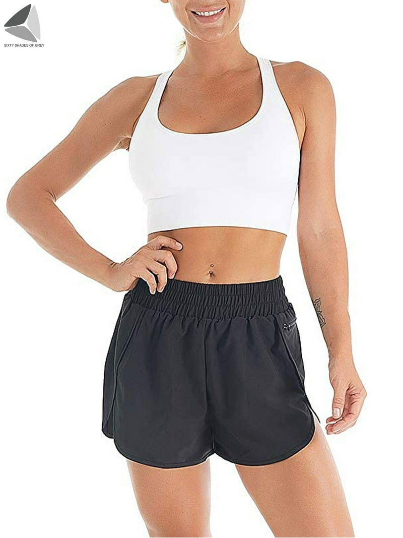 7" High Waisted Athletic Shorts For Women Running Workout Long Shorts With 3 Zipper Pockets Black S