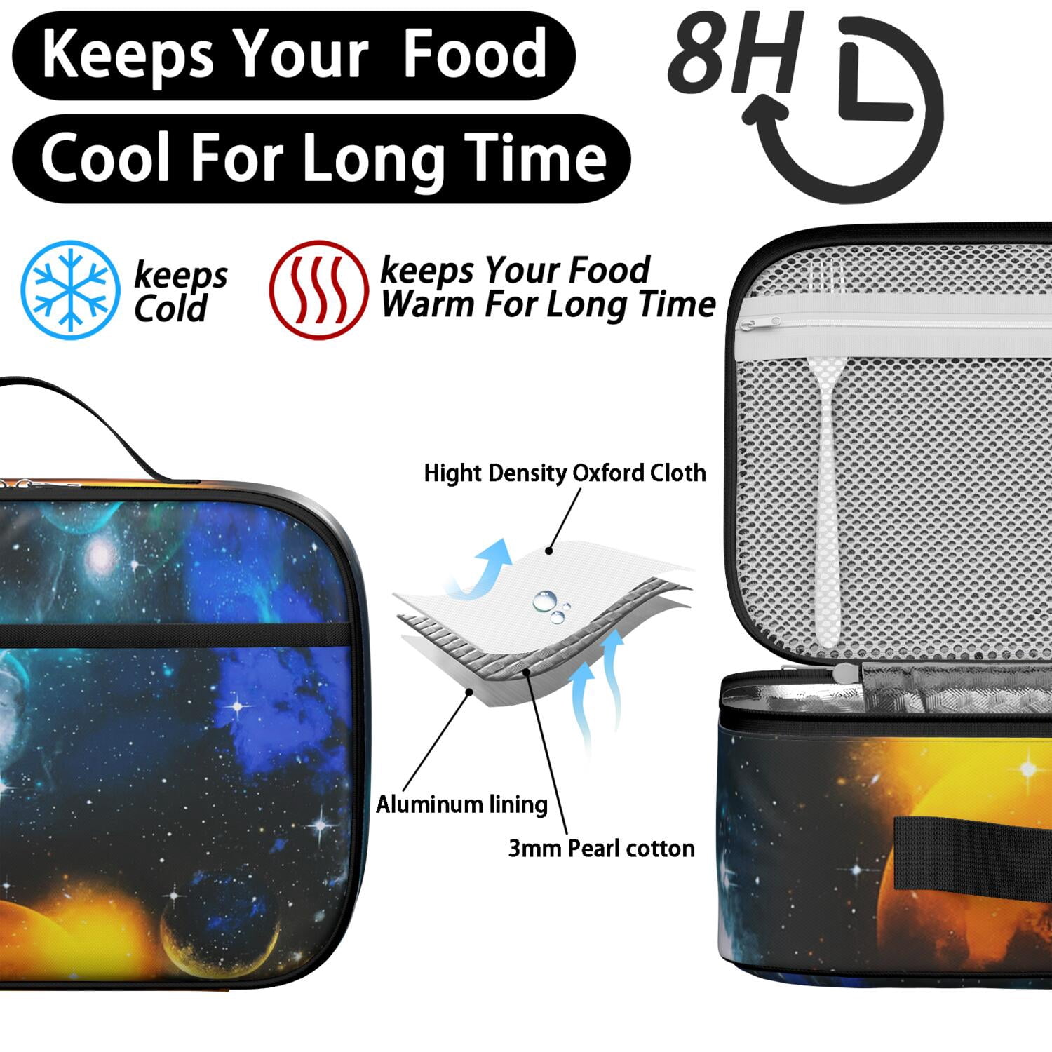 Space-themed Lunch Bag, Insulated Lunch Box with Cute Astronaut, Galaxy, Nebula, Rocket, and Starry Night Designs – Durable, Lightweight Lunch Tote for School, Travel, and Picnic