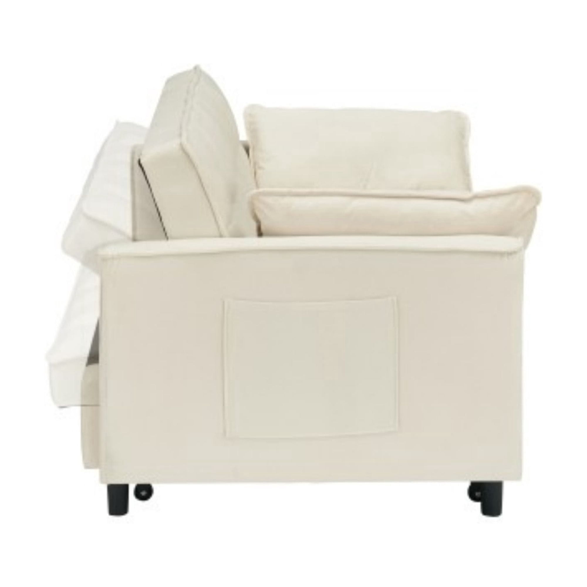 Velvet Loveseat Sofa Bed, 3-in-1 Convertible Sleeper Couch with Pullout Bed & Reclining Backrest, Beige