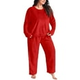 thumbnail image 4 of Mifsaly Womens Plus Size Pajama Sets Lounge 2 Piece Fleece Winter Pjs Outfits Oversized Homewear Long Sleeve Crewneck Warm Sleepwear Cozy Soft Loose Nightwear Casual Loose Pants Fashion Loungewear, 4 of 4
