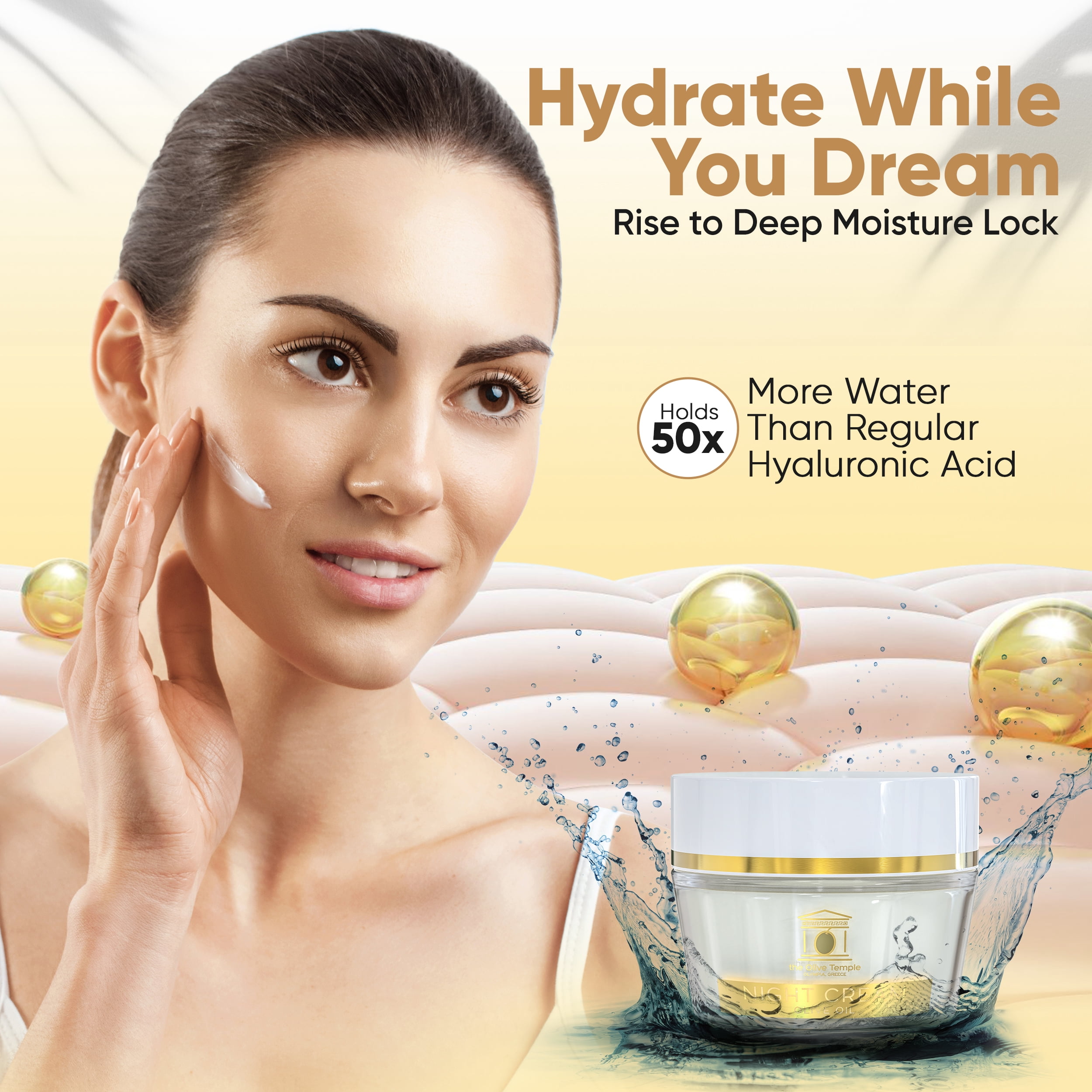The Olive Temple Anti-Aging Night Facial Moisturizer Cream with Olive Oil, Pomegranate & Hyaluronic Acid, 1.7 fl oz