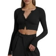thumbnail image 2 of Baberdicy Cardigan Sweater Women's Fashion Cropped Rib Long Sleeve Knit Cardigan with Cropped Buttons Women's Cardigans Black, 2 of 4