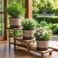 thumbnail image 4 of Planters for Outdoor Plants Imitation Whiskey Barrel Plastic Flower Pot 8.85 Inch, Wood Grain Decorative Planter with Drainage Holes & Matching Saucer for Garden Balcony Indoor Potted Plant Decor, 4 of 7