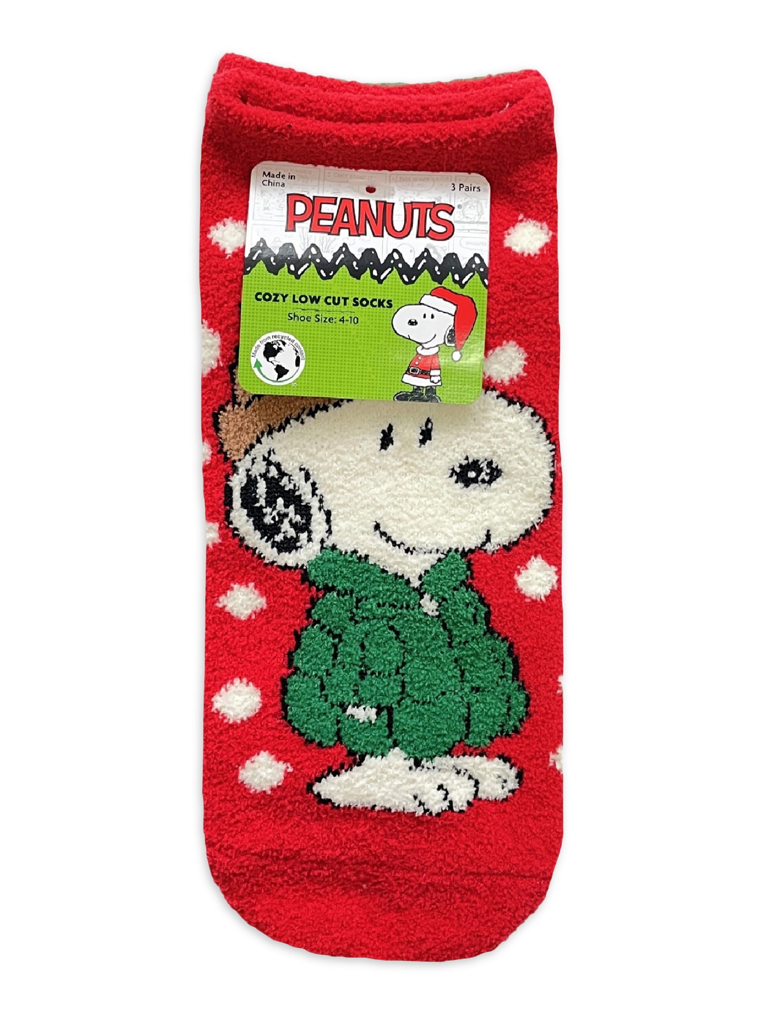 Peanuts Women’s Holiday Cozy No Show Socks, 3-Pack, Size 4-10